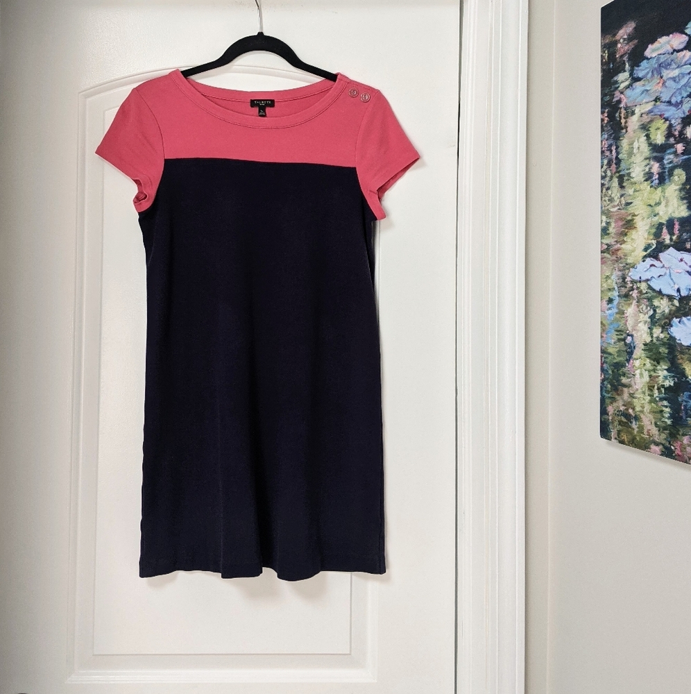 TALBOTS Small Petite Pink and Navy Colorblock Dress